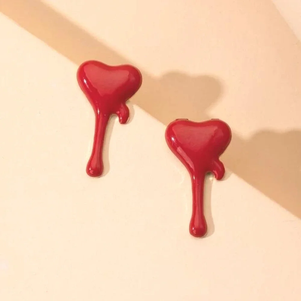 Heart Earrings Goth Melting Hearts Dripping Posts Sold Out at Manufacturer NEW - Picture 2 of 3